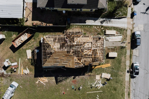 Aerial view of a home being constructed Aerial view of a home being constructed