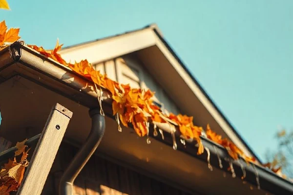 Gutters clogged with leaves Gutters clogged with leaves