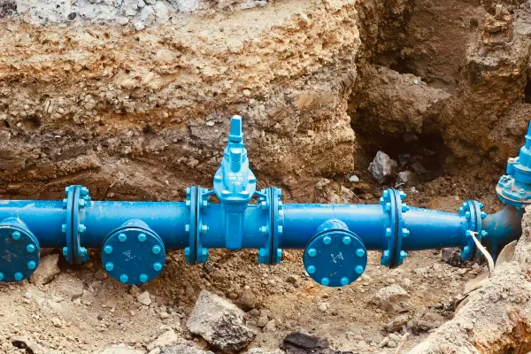 a blue pipe laying on top of a pile of dirt a blue pipe laying on top of a pile of dirt