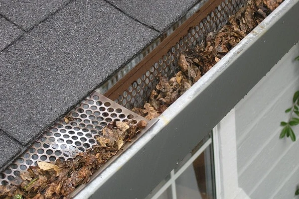 gutters clogged with dry leaves gutters clogged with dry leaves