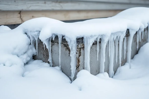 home with visible snow and ice accumulation around its foundation home with visible snow and ice accumulation around its foundation