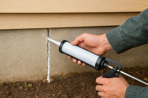 sealing a small crack in a concrete foundation sealing a small crack in a concrete foundation
