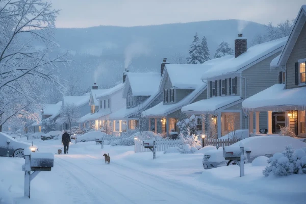 a community blanketed in fresh snow a community blanketed in fresh snow