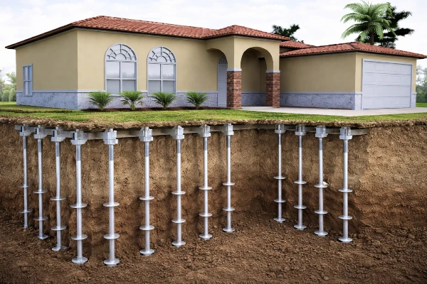 modern house with helical piers installed modern house with helical piers installed