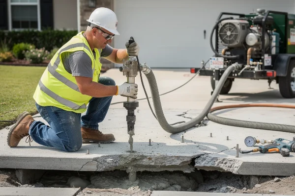 a man engaged in a concrete repair project a man engaged in a concrete repair project